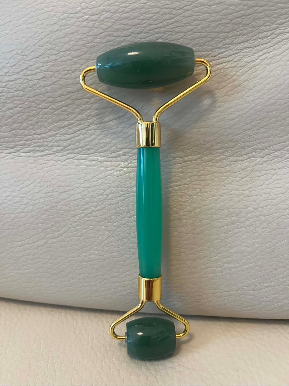 Green Jade Facial Roller with Gold Accents NWOB.